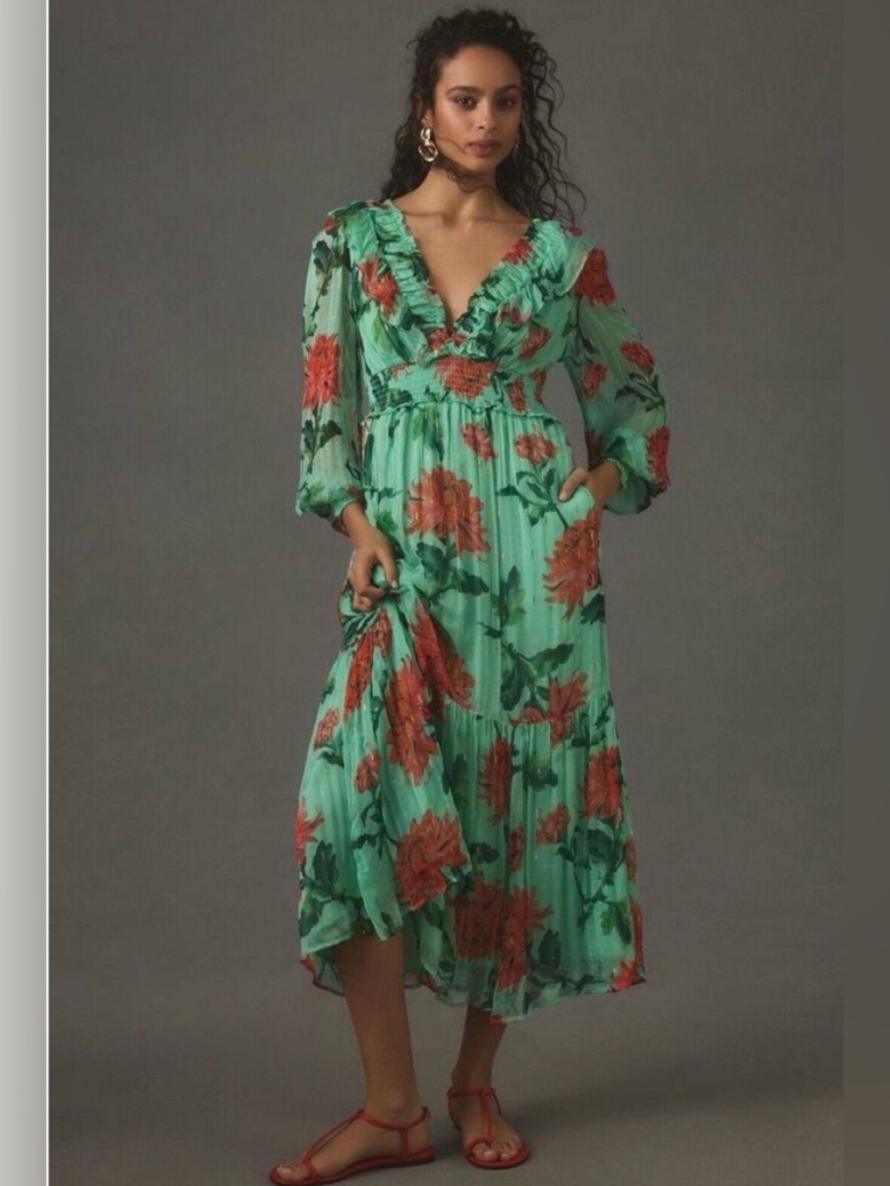 Odetta Ruffle-Front Maxi dress by Anthropologie